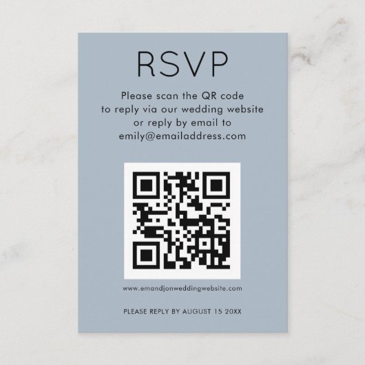 Carte D'accompagnement Code QR simple Dusty Blue Wedding RSVP (Devant)