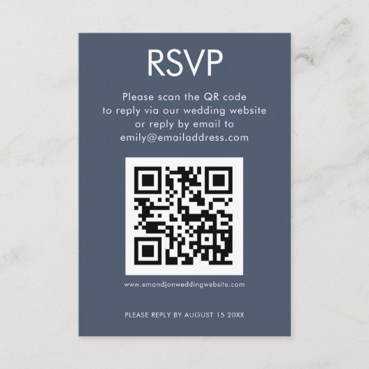 Carte D'accompagnement Code QR simple Dusty Marine Blue Wedding RSVP (Devant)