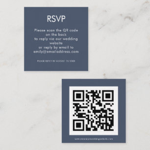 Carte D'accompagnement Code QR simple Dusty Marine Blue Wedding RSVP
