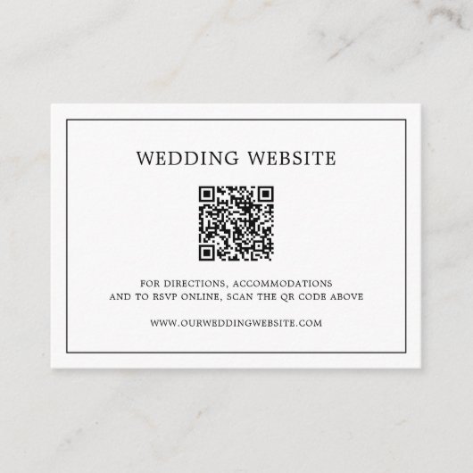Carte D'accompagnement Code QR Simple Mariage Élégant en Noir et Blanc (Devant)