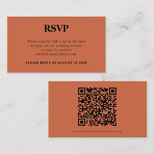 Carte D'accompagnement Code QR simple Mariage en terre cuite RSVP (Devant / Derrière)