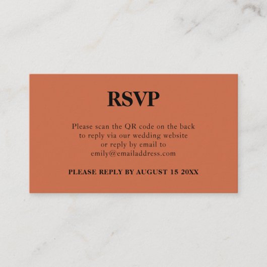 Carte D'accompagnement Code QR simple Mariage en terre cuite RSVP (Devant)