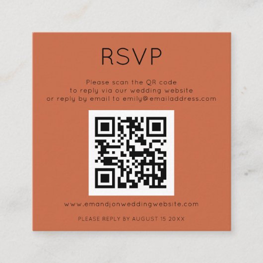 Carte D'accompagnement Code QR simple Mariage en terre cuite RSVP (Devant)
