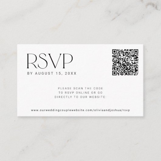 Carte D'accompagnement Code QR simple mariage noir et blanc en ligne RSVP (Devant)