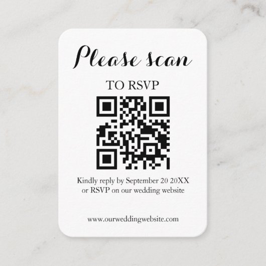 Carte D'accompagnement Code QR simple moderne et Mariage RSVP (Devant)