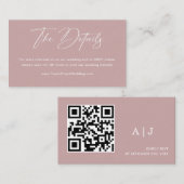 Carte D'accompagnement Code QR simple pour un site web de mariage rose po (Devant / Derrière)