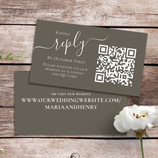 Carte D'accompagnement Code QR Simple RSVP Online Calligraphy Script