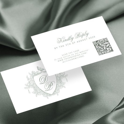 Carte D'accompagnement Code QR site web monogramme vert sauge mariage