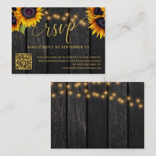 Carte D'accompagnement Code QR tournesol rustique élégant mariage RSVP (Devant / Derrière)