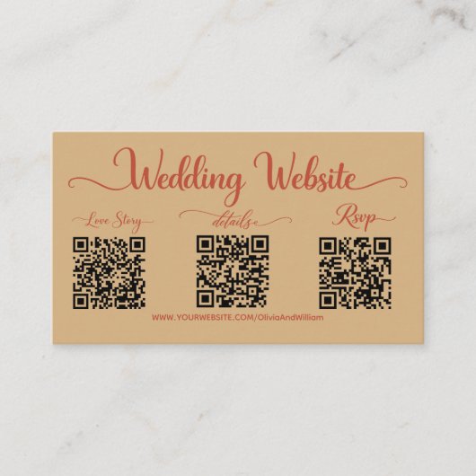 Carte D'accompagnement Code QR triple RSVP pour site web de mariage avec (Devant)