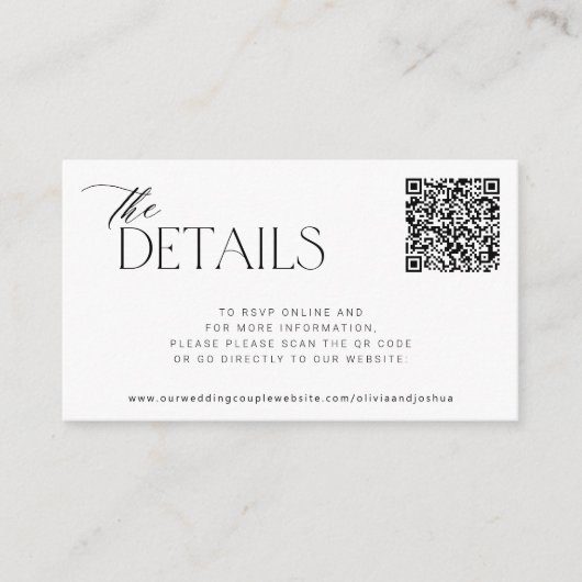 Carte D'accompagnement Code QR vers le site web détails mariages modernes (Devant)
