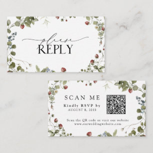 Carte D'accompagnement Code QR Vintage Fraise Aquarelle RSVP Shower
