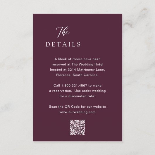 Carte D'accompagnement Code QR violet classique Mariage élégant (Devant)