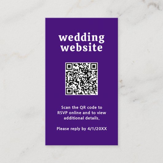 Carte D'accompagnement Code QR violet de police rétro pour mariage modern (Devant)