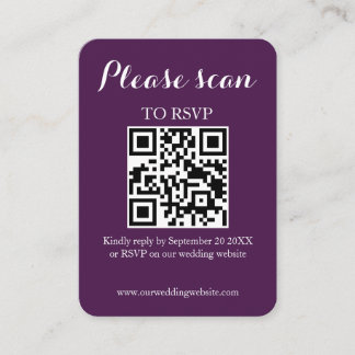 Carte D'accompagnement Code QR violet simple moderne & RSVP de mariage