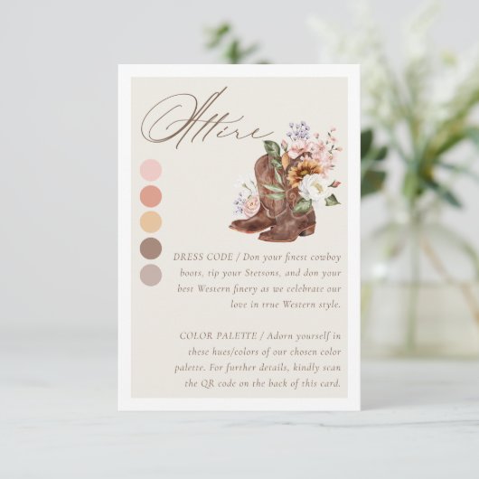 Carte D'accompagnement Code robe complet Floral Western Boots Mariage (Debout devant)