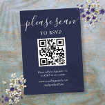 Carte D'accompagnement Code RSVP QR de mariage bleu marine<br><div class="desc">Une carte de boîtier RSVP en script bleu marine simple et élégante avec votre propre code QR et les détails du site Web mariage définis dans la typographie chic. Conçu par Thisisnotme©</div>