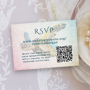 Carte D'accompagnement Code RSVP QR de Mariage de tortue de mer