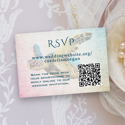 Carte D'accompagnement Code RSVP QR de Mariage de tortue de mer
