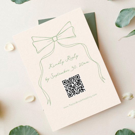 Carte D'accompagnement Code RSVP Qr de mariage vert avec la main tirée