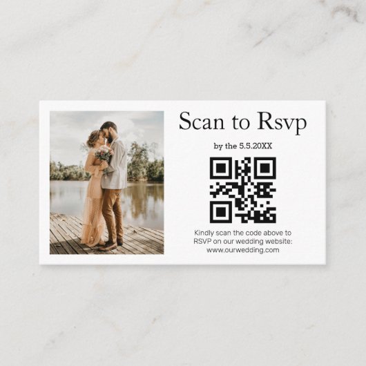 Carte D'accompagnement code rsvp qr élégant photo mariage simple (Devant)