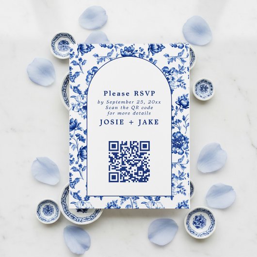 Carte D'accompagnement Code RSVP qr pour le logiciel inspiré Blue Floral