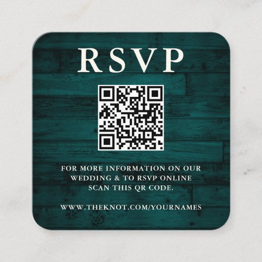 Carte D'accompagnement Code RSVP QR Turquoise rustique (Devant)