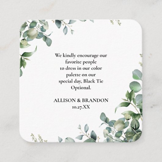 Carte D'accompagnement Code vestimentaire du Mariage de l'eucalyptus (Devant)