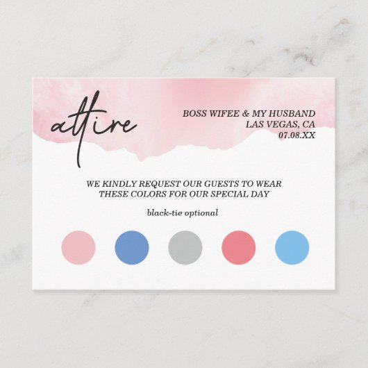 Carte D'accompagnement Code vestimentaire mariage d'aquarelle (Devant)