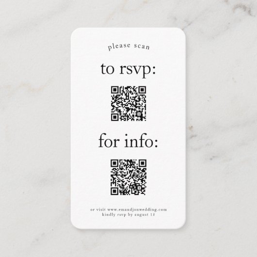 Carte D'accompagnement Codes QR simple 2 RSVP et Mariage d'information (Devant)