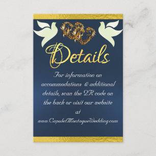 Carte D'accompagnement Coeur & Doves, Code QR - Bleu/Or