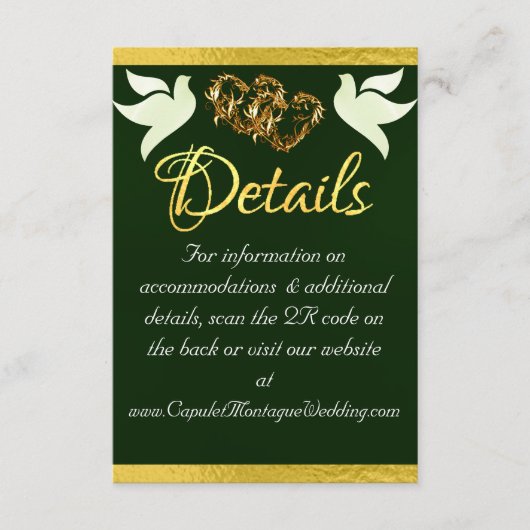 Carte D'accompagnement Coeur & Doves, Code QR - Emerald/Gold (Devant)