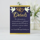 Carte D'accompagnement Coeur et colombes, code QR - bleu marine/or (Debout devant)