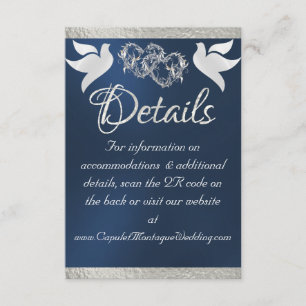 Carte D'accompagnement Coeur et colombes, code QR - Bue/Silver