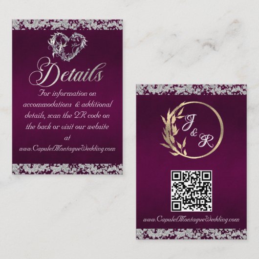 Carte D'accompagnement Coeur et Parties scintillant romantiques, Code QR (Devant / Derrière)