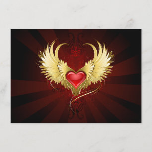 Carte D'accompagnement Coeur rouge avec ailes d'or