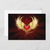 Carte D'accompagnement Coeur rouge avec ailes d'or (Devant / Derrière)