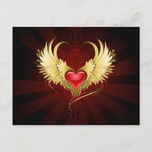 Carte D'accompagnement Coeur rouge avec ailes d'or
