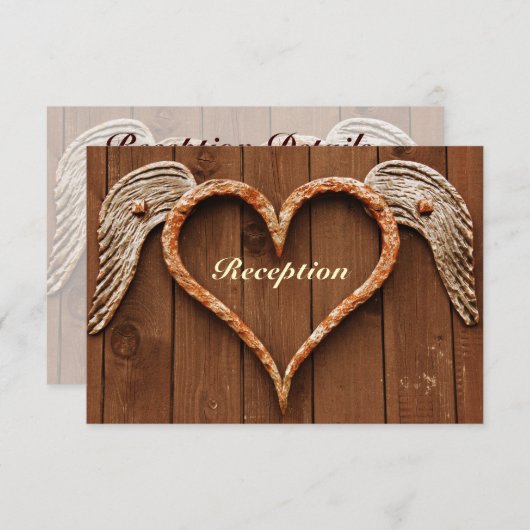 Carte D'accompagnement Coeur rustique avec ailes Réception de mariage en  (Devant / Derrière)