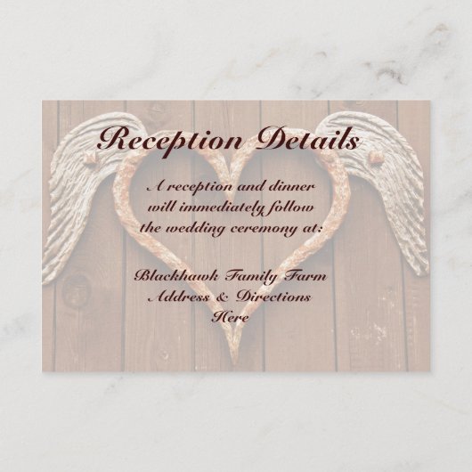 Carte D'accompagnement Coeur rustique avec ailes Réception de mariage en  (Dos)