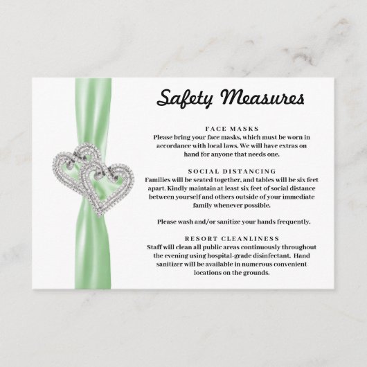 Carte D'accompagnement Cœurs de Diamant Mesures de Sécurité Ruban Vert (Devant)