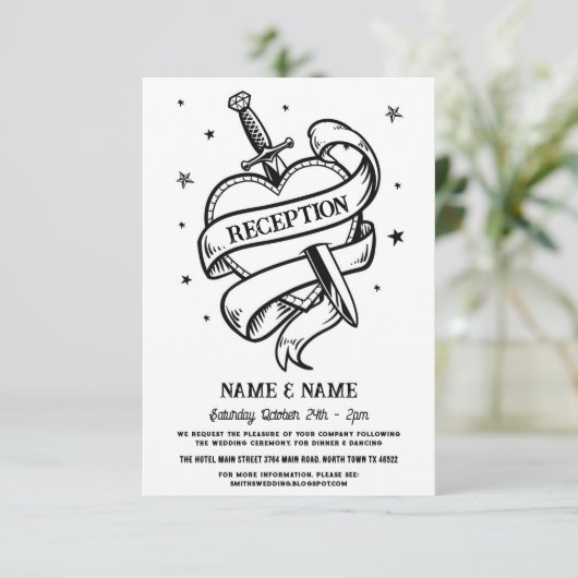 Carte D'accompagnement Coeurs Réception Mariage Couteau Tatouage traditio (Debout devant)