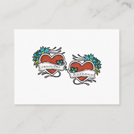 Carte D'accompagnement Coeurs tatoués, Mariage graphique tatouage RSVP (Dos)