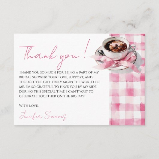 Carte D'accompagnement Coffee Pink Bow Bridal Shower Thank You Card (Devant)