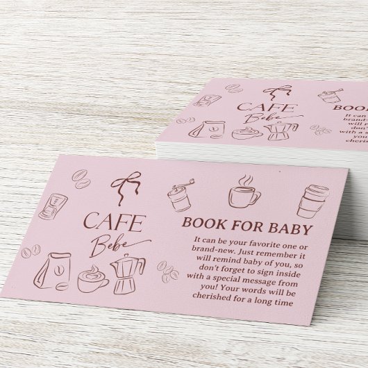 Carte D'accompagnement Coffee Pink Bow Cafe Bebe Book For Baby Shower