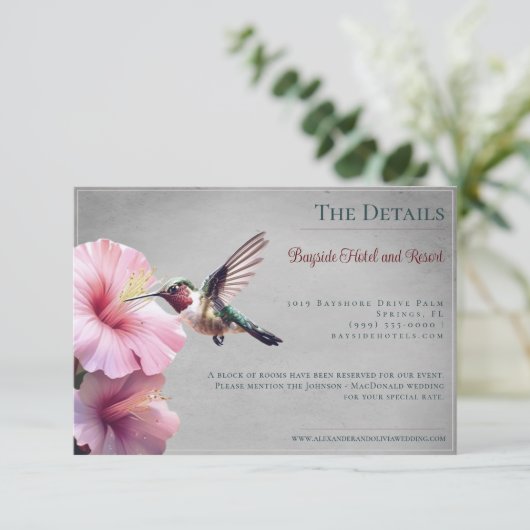 Carte D'accompagnement Colibri et Hibiscus | Mariage Gris (Debout devant)