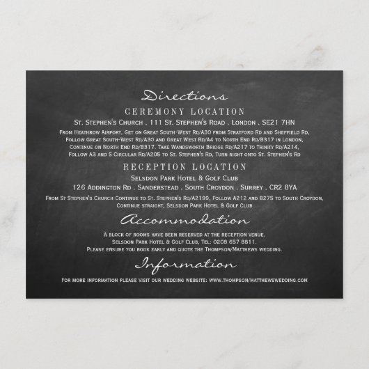 Carte D'accompagnement Collection de mariage élégant tableau noir lustre (Dos)