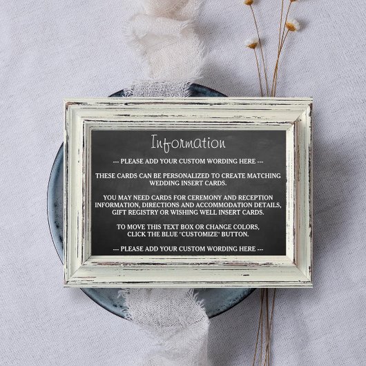Carte D'accompagnement Collection de mariage Rustic White Frame & Chalkbo