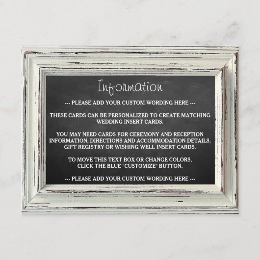 Carte D'accompagnement Collection de mariage Rustic White Frame & Chalkbo (Devant)