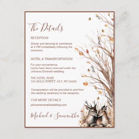 Carte D'accompagnement Collection de Mariages de cerfs rustiques d'automn (Devant)